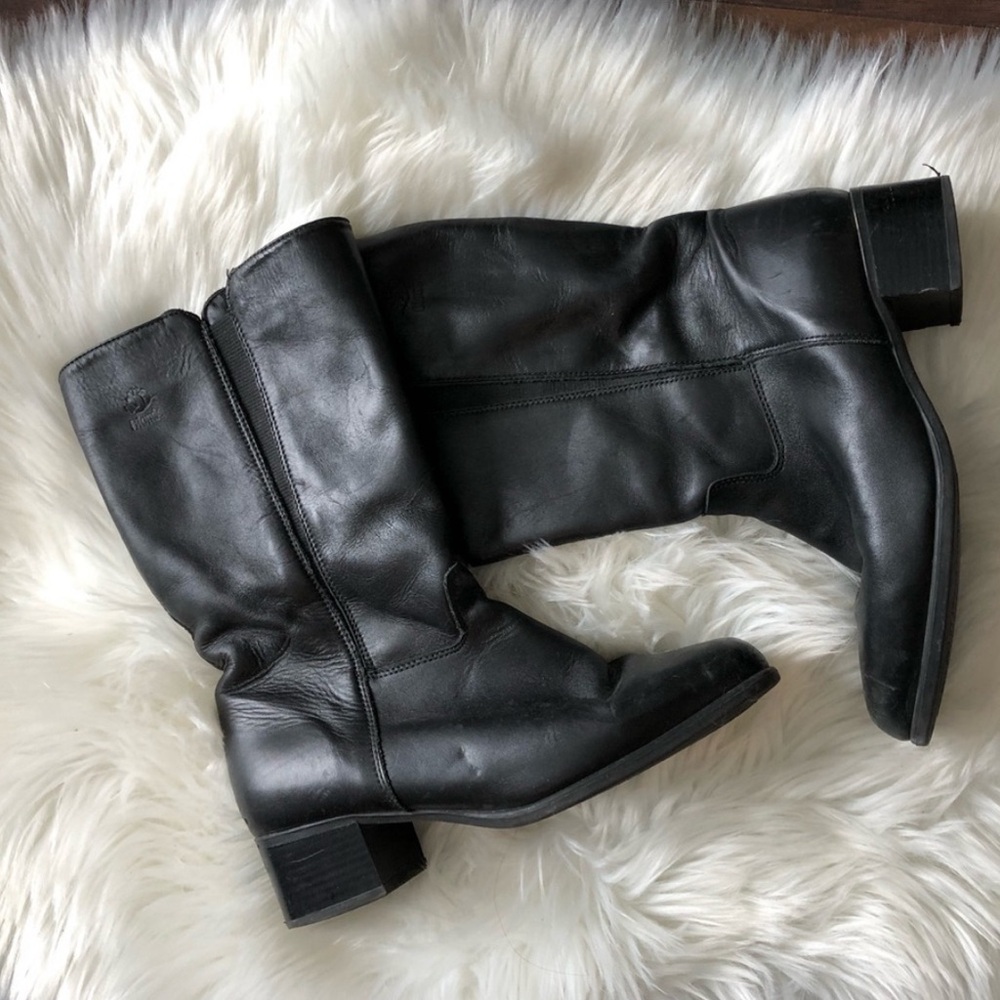 Black Waterproof Leather Boots with Heel